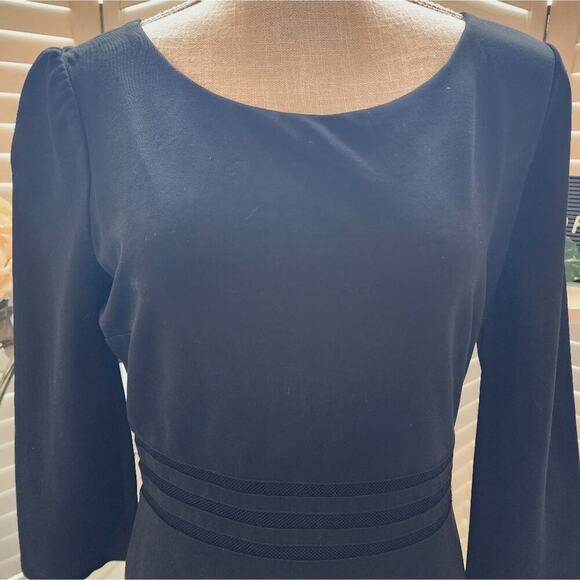 ERIN BLACK PEPLUM DRESS WITH MESH WAIST ACCENTS SIZE 10 - Picture 7 of 8